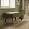 Annalise Olive Green Velvet Buttoned Footstool With Wooden Legs Wooden Legs UK