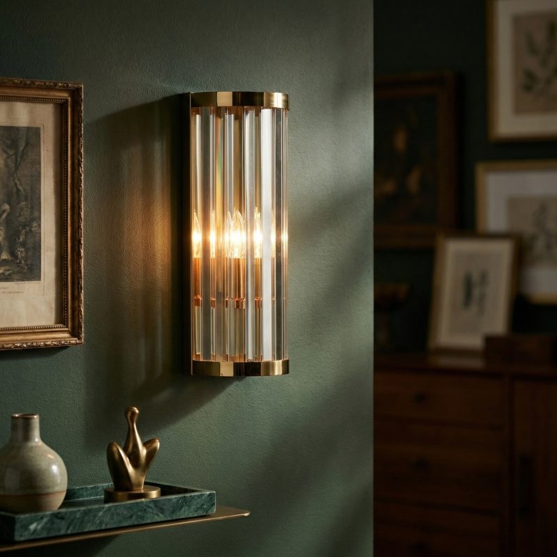 Elyssia Gold Art Deco Fluted Column Glass Rods Small Wall Light Wall Light UK