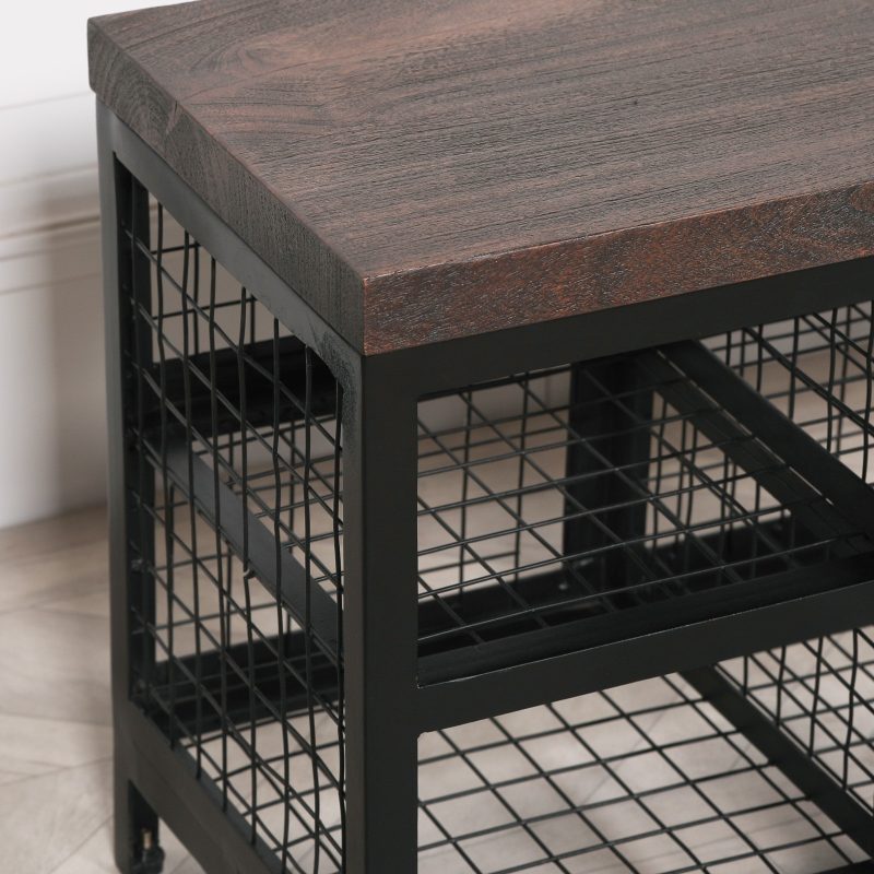 Devi Black Metal Industrial Storage Bench With Wooden Top Wooden Top UK