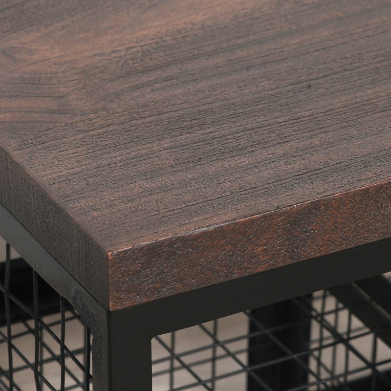 Devi Black Metal Industrial Storage Bench With Wooden Top Wooden Top UK