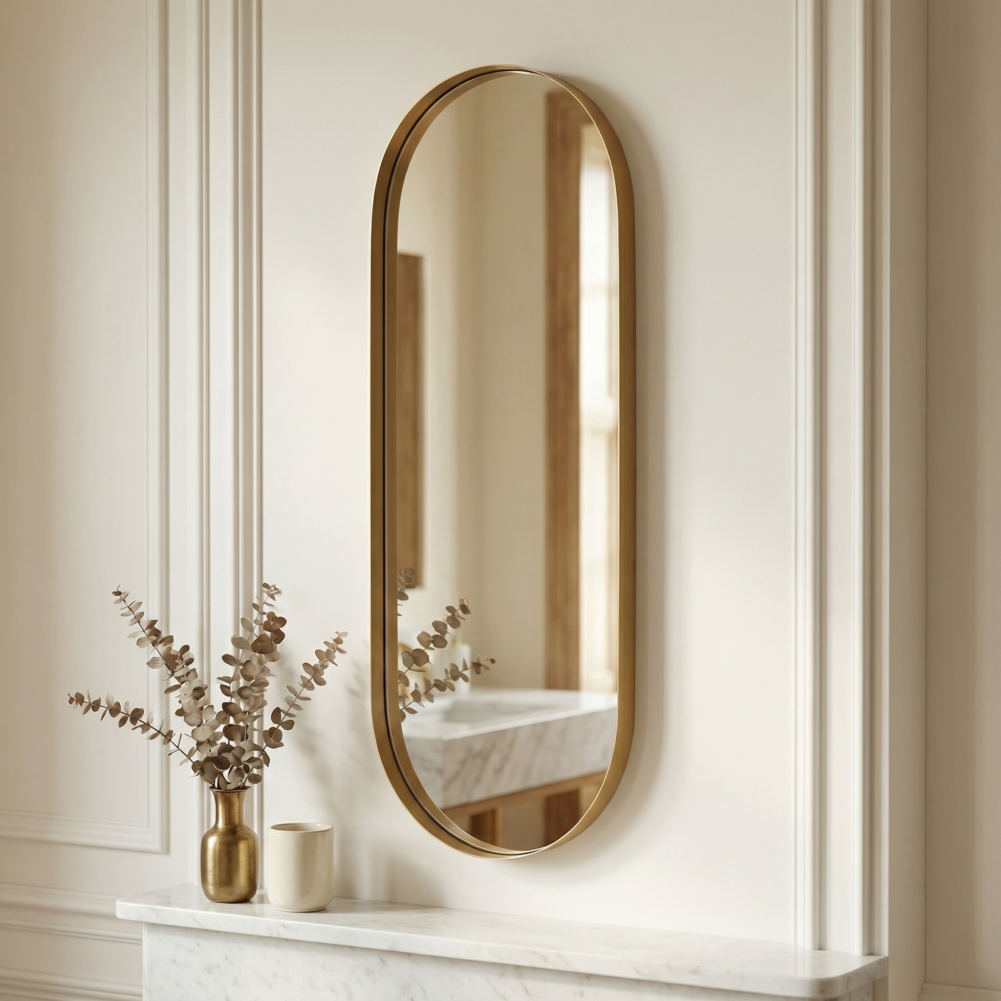 Elena 75cm Deco Gold Finish Metal Slim Oval Wall Mirror Wall Mirror UK