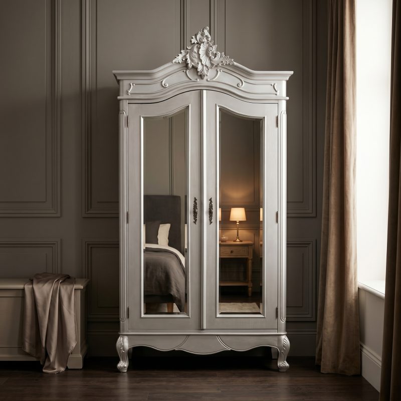 French Silver Hand Carved Double Armoire Double Armoire UK