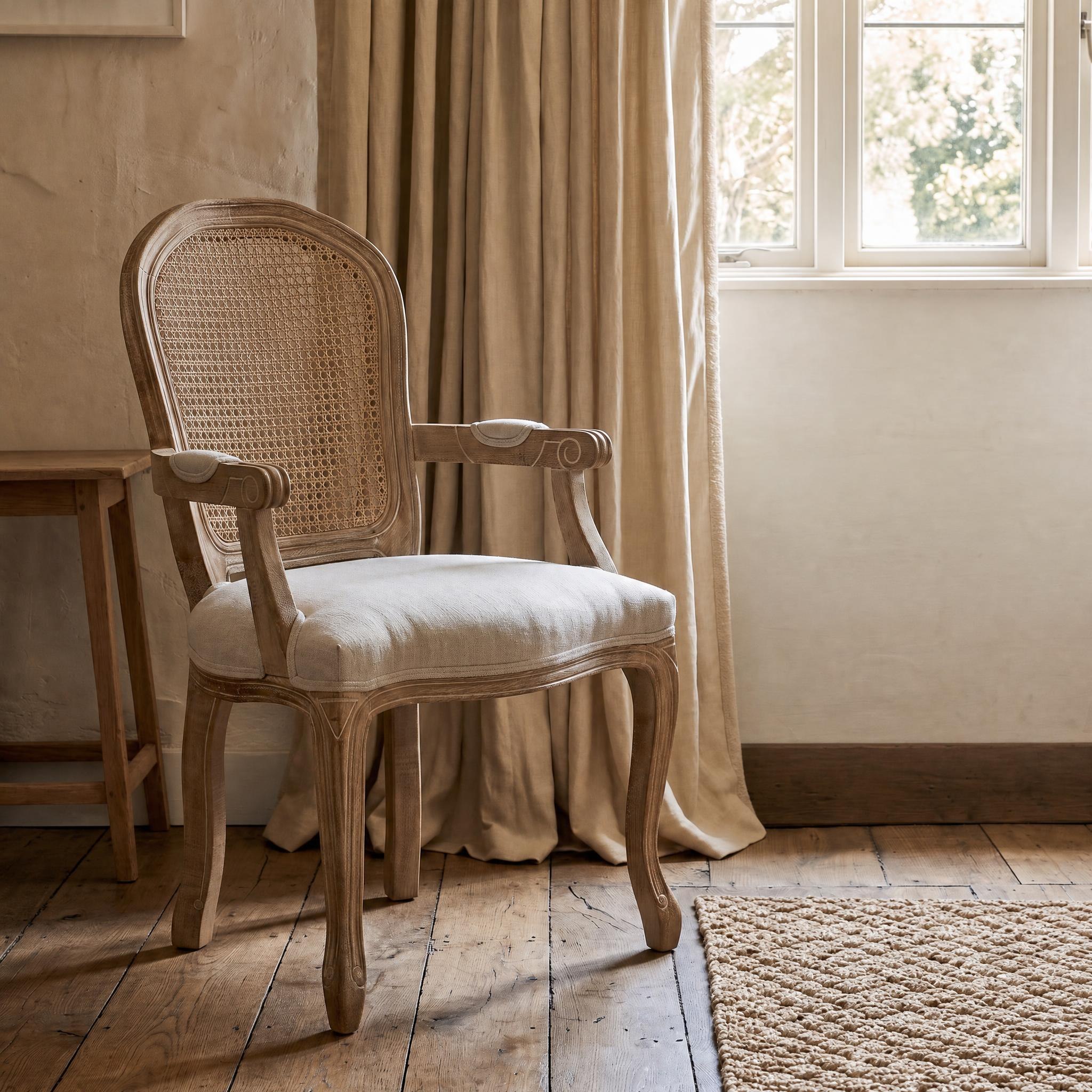 Alienor French Wooden Rattan Carver Dining Chair With Arms With Arms UK