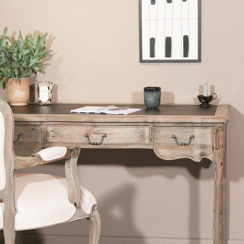Weathered Pine Amaury French Style Writing Desk With Inlay With Inlay UK