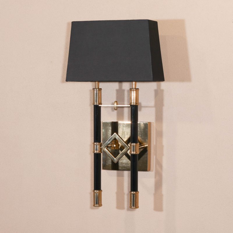 Gold Wall Light With Black Linen Shade Linen Shade UK