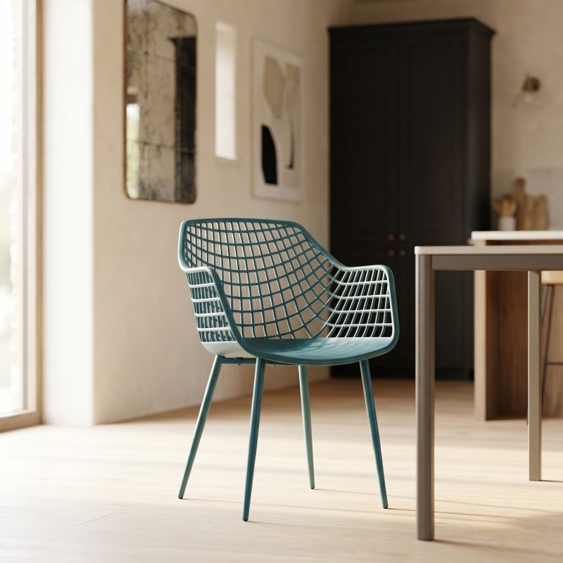 Modern Mesh Moulded Piazza Ocean Blue Dining Chair With Arms With Arms UK