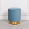 Amour Ocean Blue Velvet Pouffe Gold Trim Round Stool Ottoman Stool Ottoman UK
