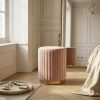 Celina Quartz Pink Ribbed Velvet Gold Trim Round Pouffe Upholstered Stool Upholstered Stool UK