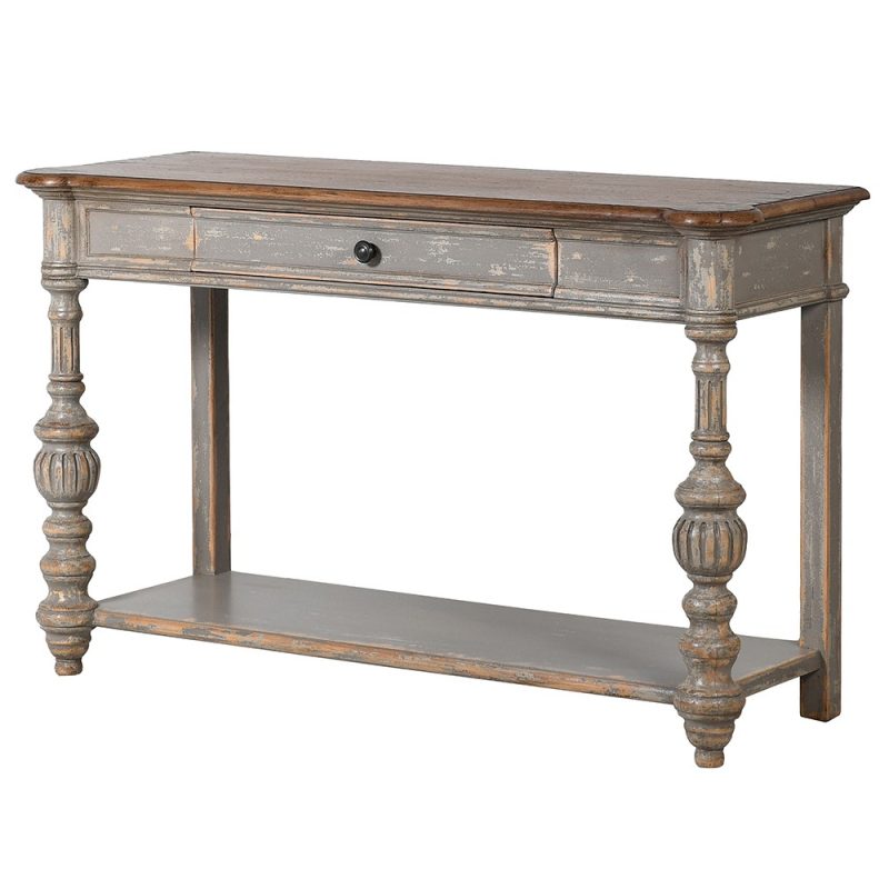 Oak Top Distressed French Style Console Table Console Table UK