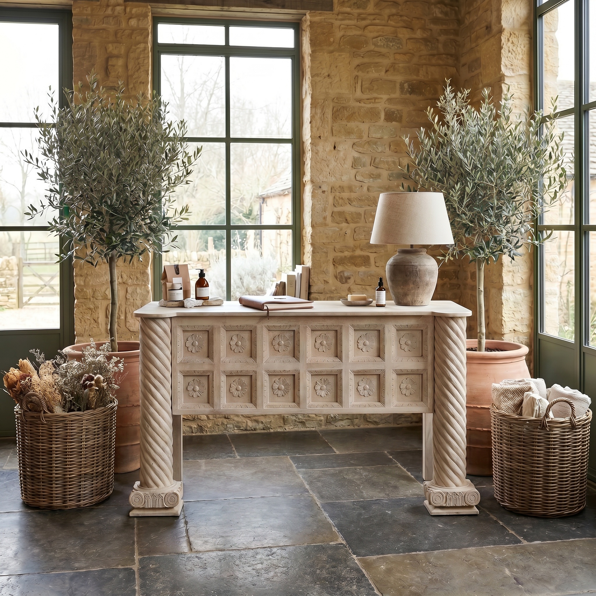 Blanche Seasoned Mango Wooden Reception Welcome Desk Welcome Desk UK