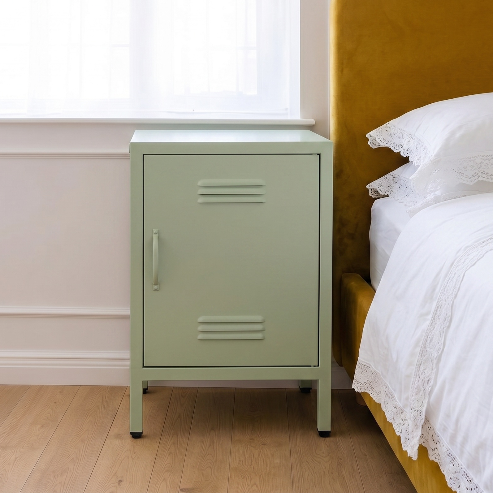 Industrial Metal Locker Storage Bedside Light Sage Green Cupboard Green Cupboard UK