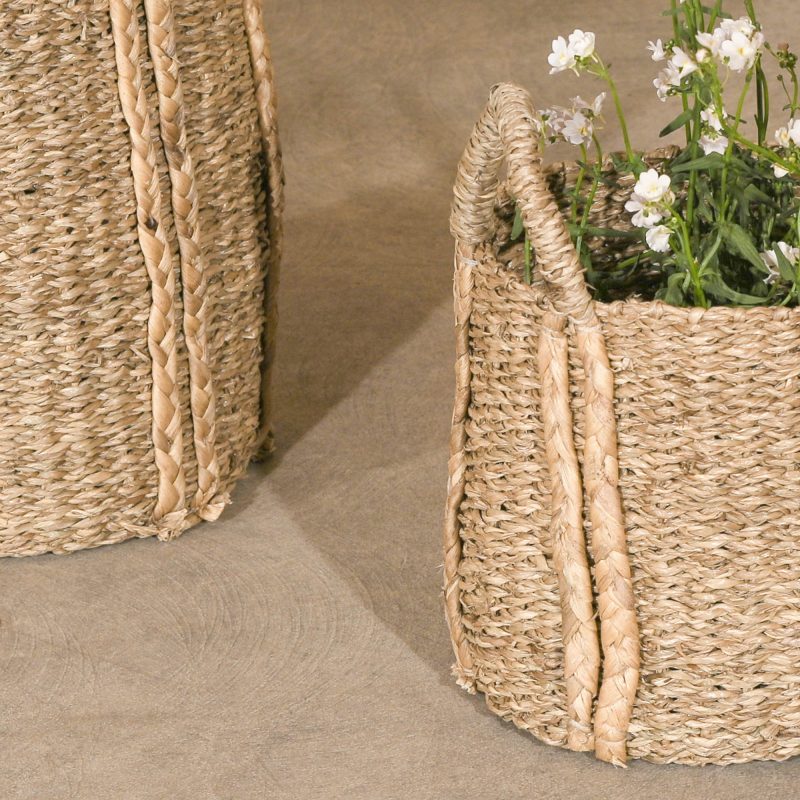 Set of 2 Seagrass Baskets With Plaited Handles Plaited Handles UK