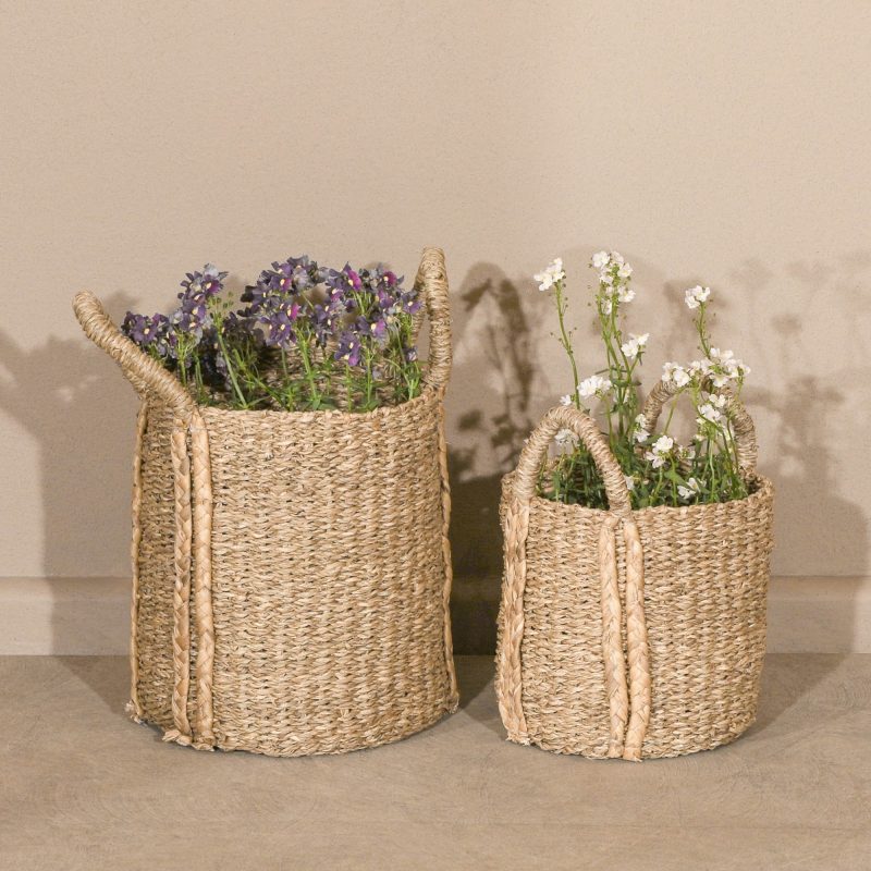 Set of 2 Seagrass Baskets With Plaited Handles Plaited Handles UK