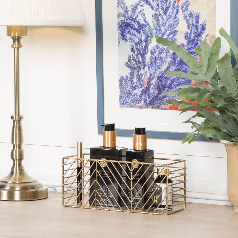 Tate Gold Painted Rectangular Metal Wire Storage Basket Storage Basket UK