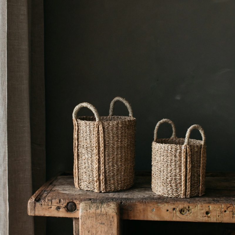 Set of 2 Seagrass Baskets With Plaited Handles Plaited Handles UK