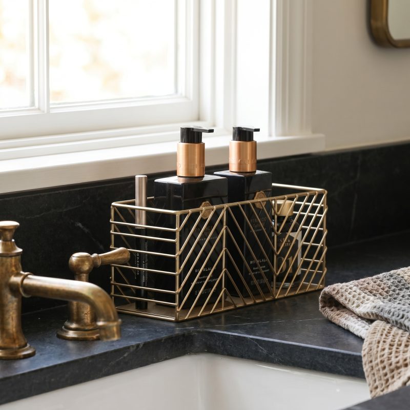 Tate Gold Painted Rectangular Metal Wire Storage Basket Storage Basket UK