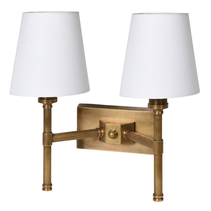 Rionagh Brass Double Wall Light With Cotton Shades Cotton Shades UK