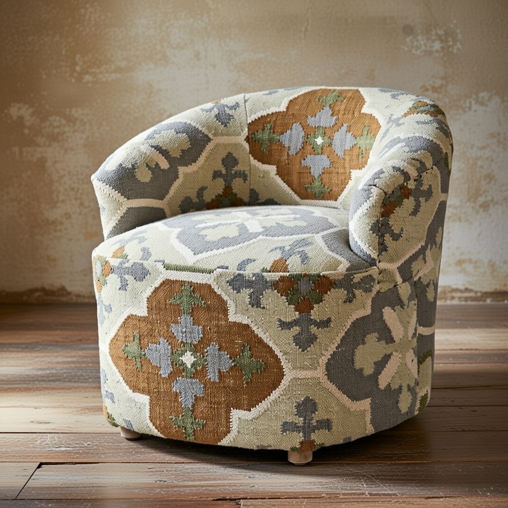 Elena Patterned Curved Tub Wool Armchair Wool Armchair UK