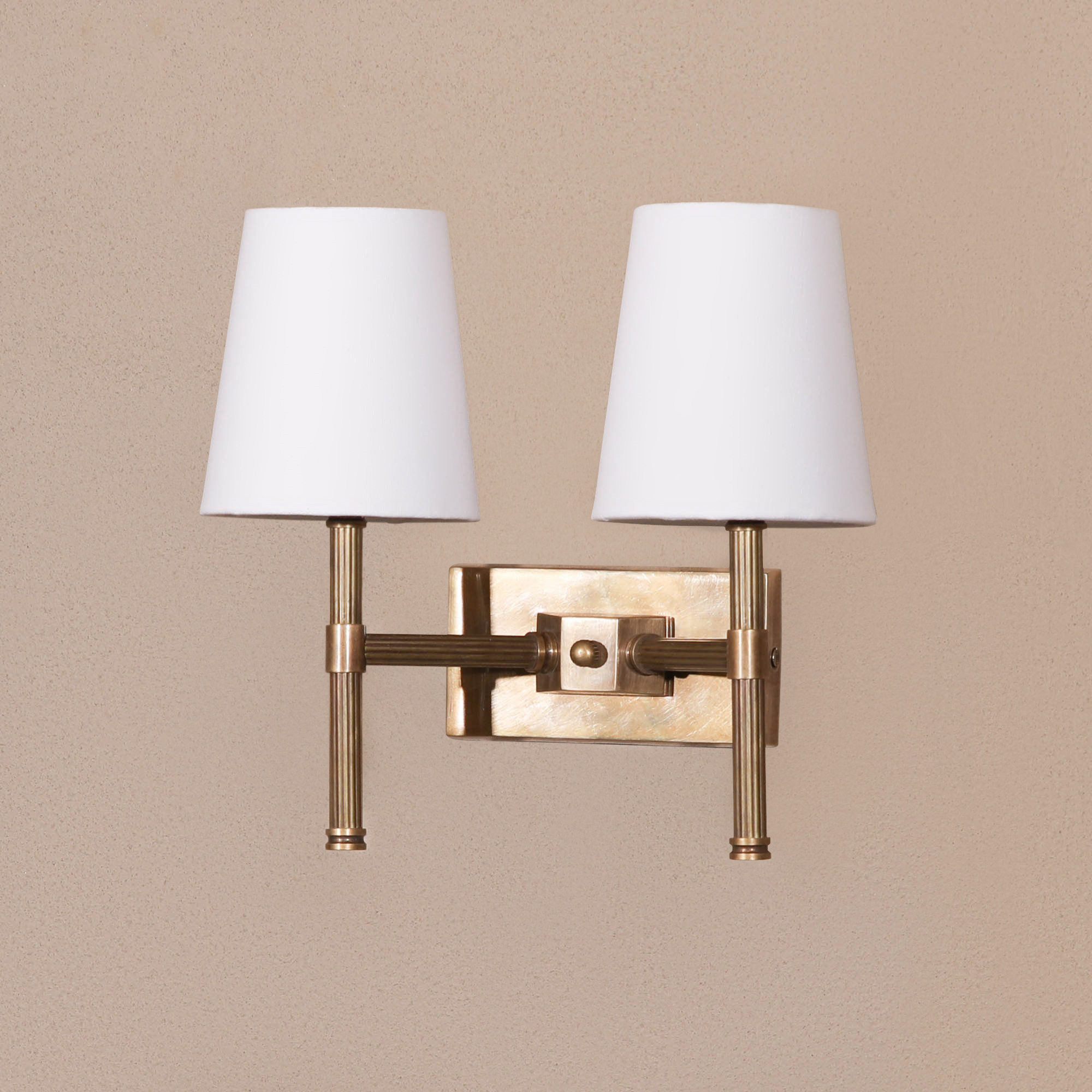 Rionagh Brass Double Wall Light With Cotton Shades Cotton Shades UK