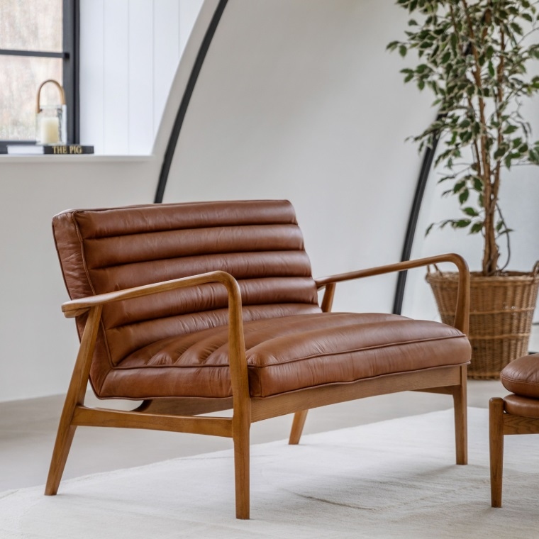 Vallea Vintage Brown Mid Century Style Settee Style Settee UK