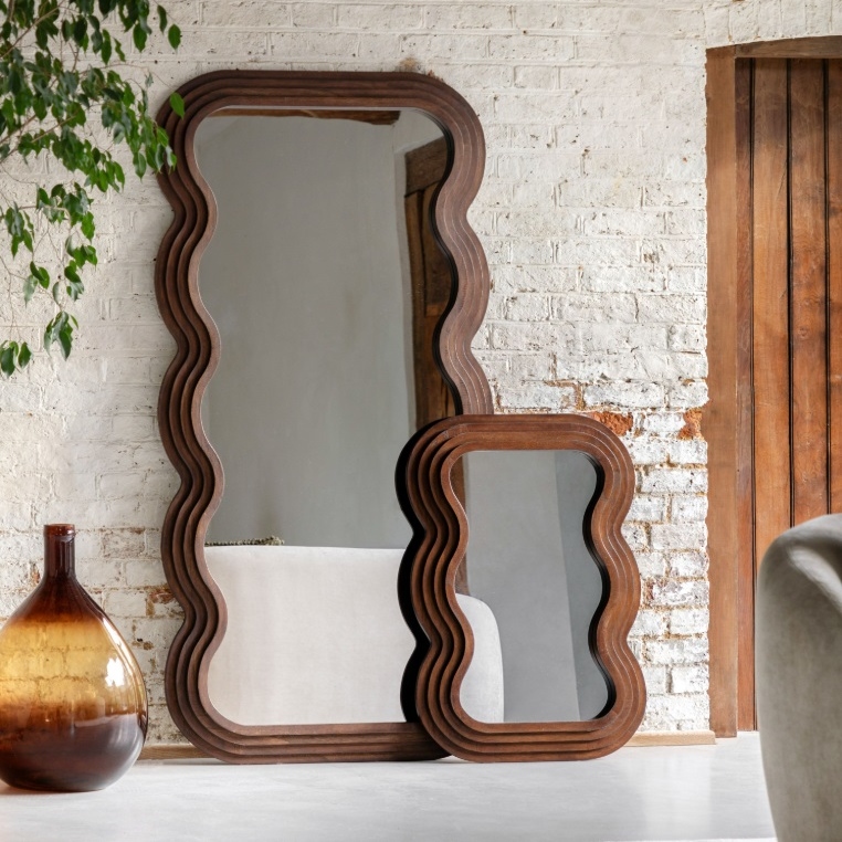 Wave Brown Wooden Wall Mirror Wall Mirror UK