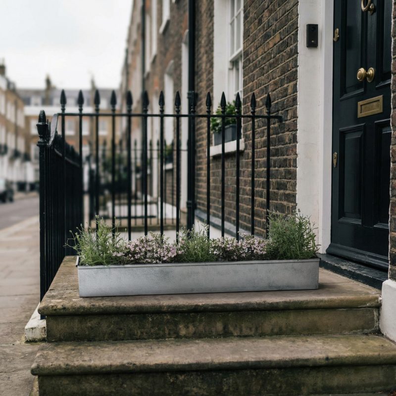 Meadow Rectangular Roll Top White Wash Metal 104cm Planter 104cm Planter UK