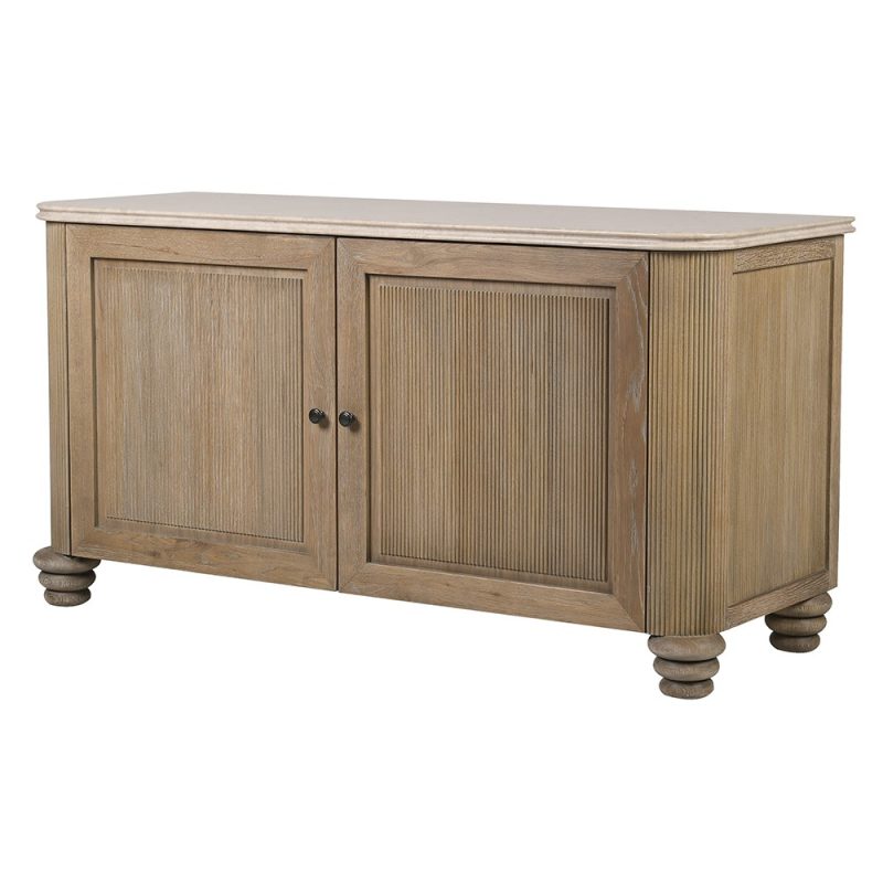 Fabian Reeded Oak Large Cupboard With Marble Top Marble Top UK