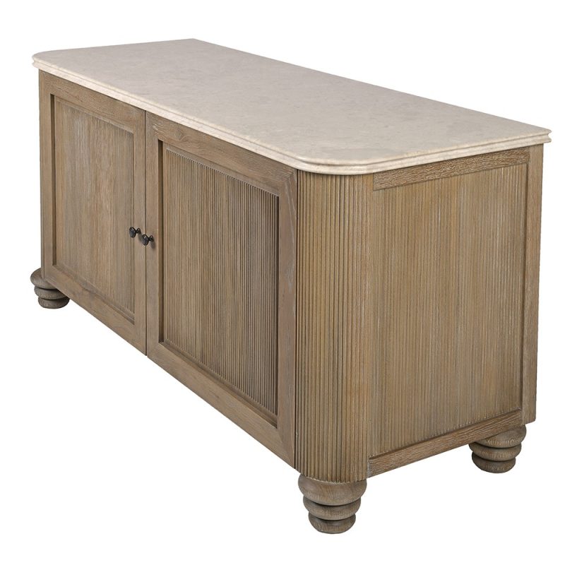 Fabian Reeded Oak Large Cupboard With Marble Top Marble Top UK