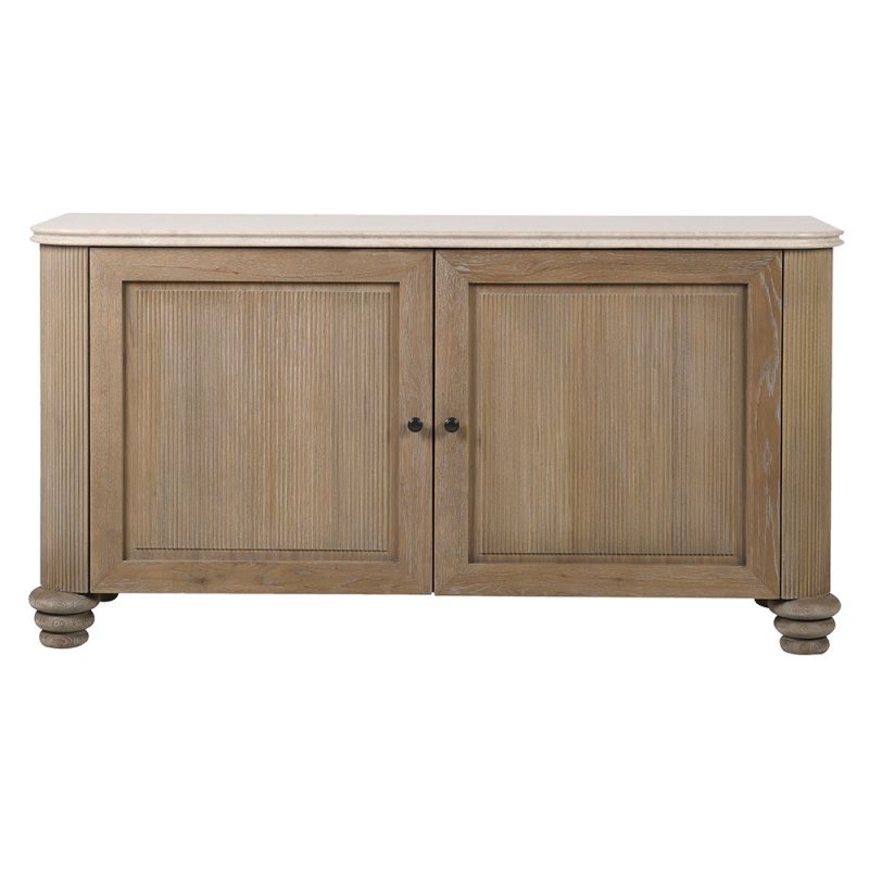 Fabian Reeded Oak Large Cupboard With Marble Top Marble Top UK