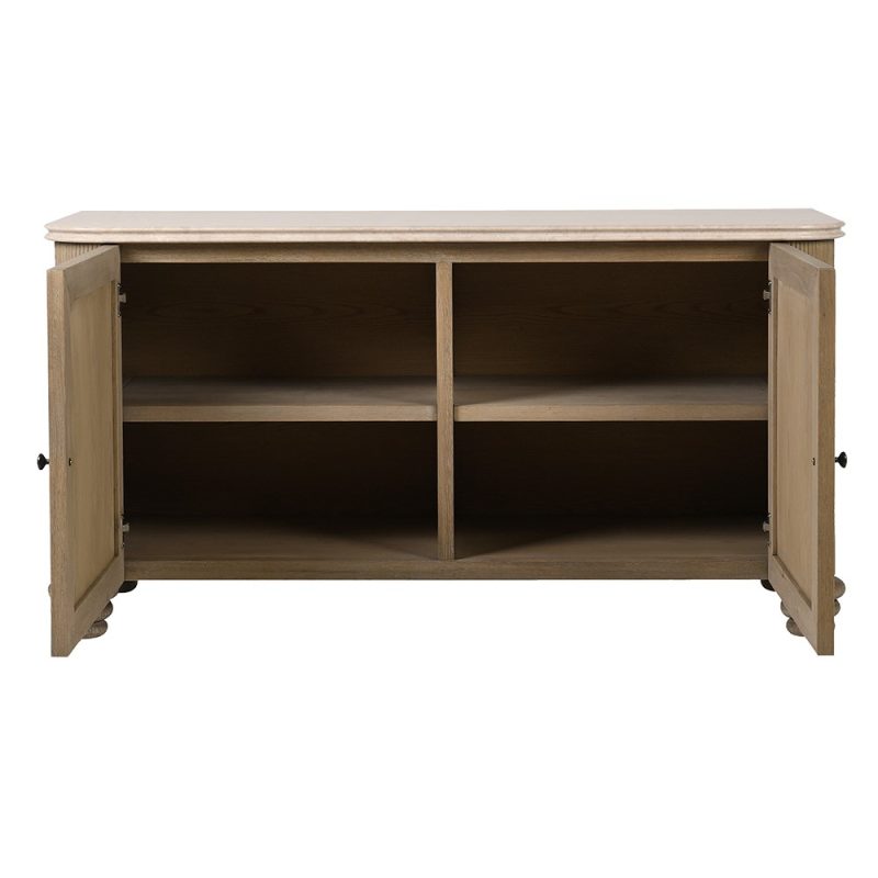 Fabian Reeded Oak Large Cupboard With Marble Top Marble Top UK