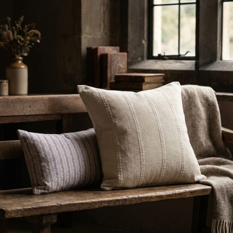 Dempsey Cotton Stripe Stitching 45cm Cushion Cover In Antique Cream Antique Cream UK