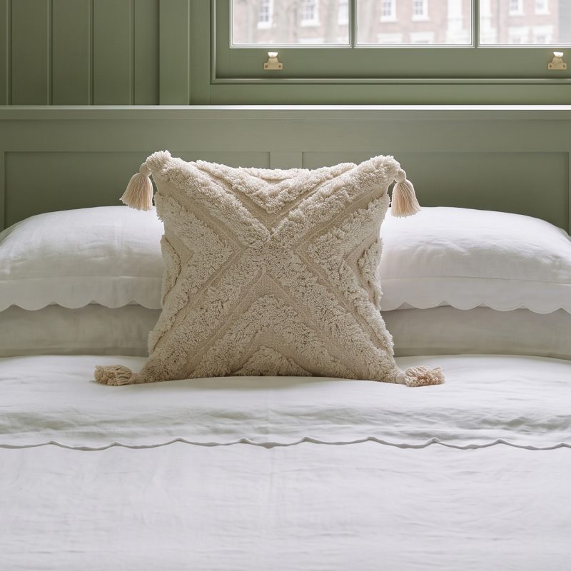 Ines Boho 45cm Natural Cotton Cushion Cover With Tassels With Tassels UK