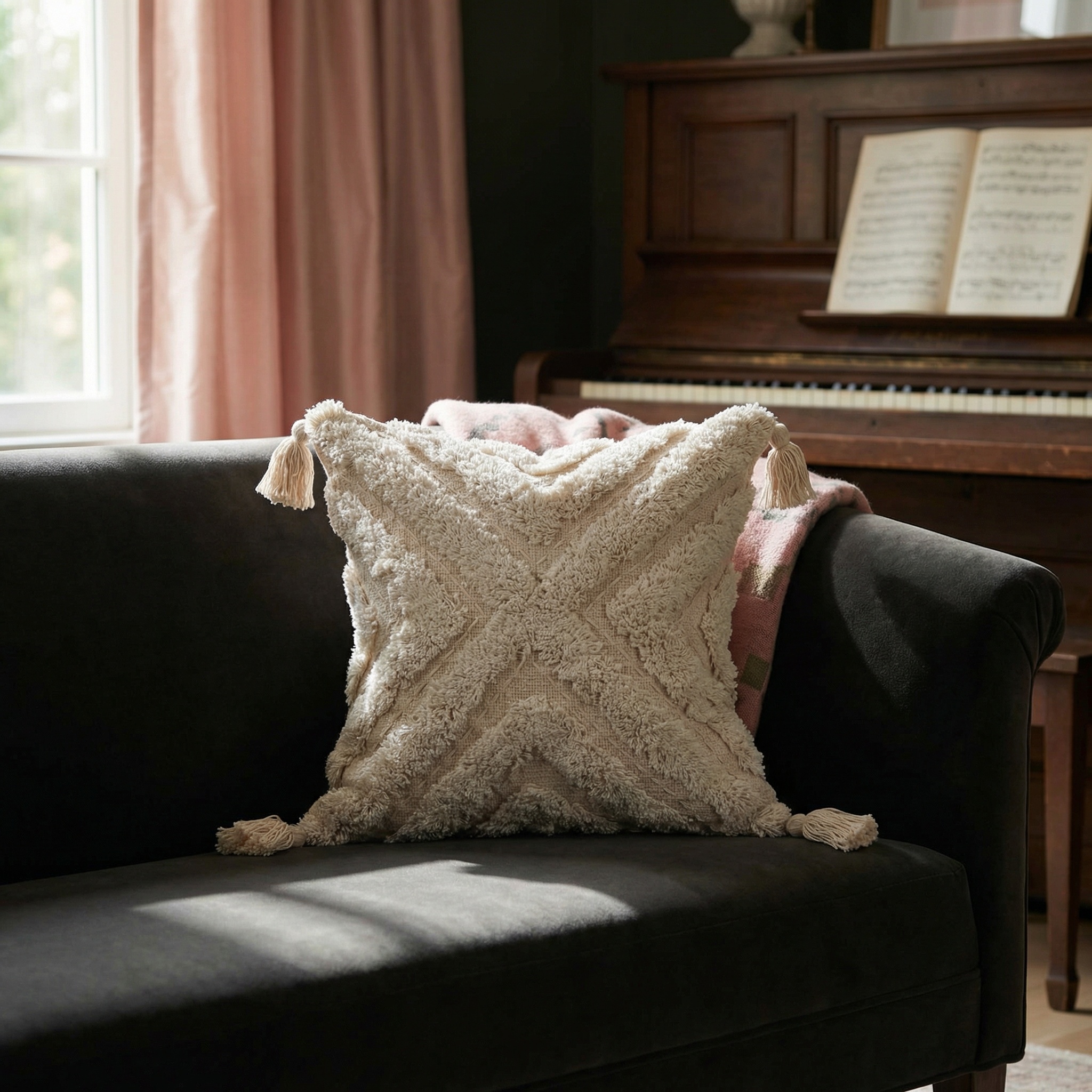 Ines Boho 45cm Natural Cotton Cushion Cover With Tassels With Tassels UK