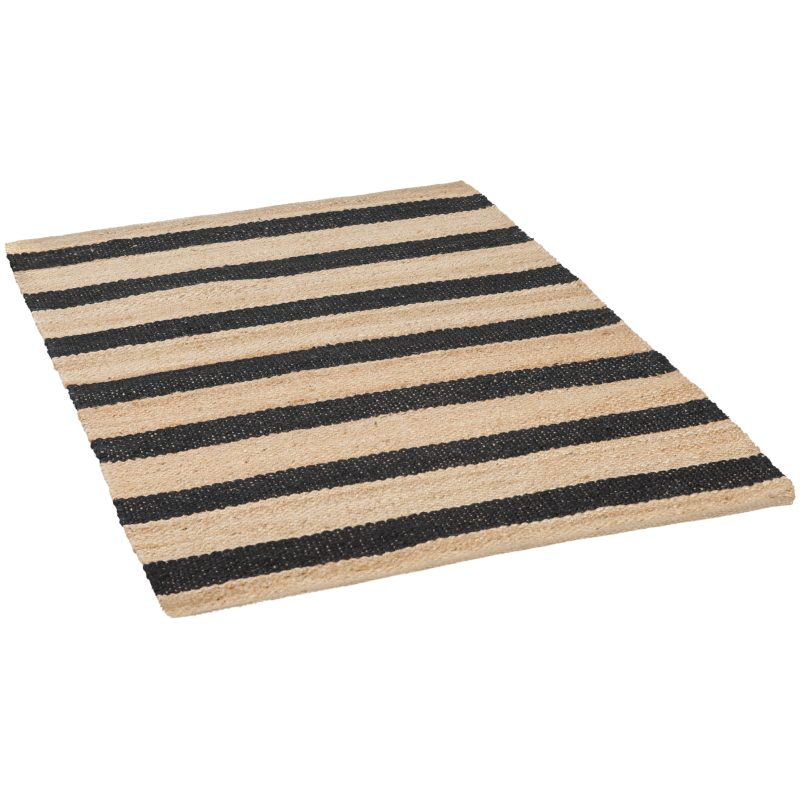 Navin Artisan Black Stripe Jute Rug 230x160cm Rug 230x160cm UK