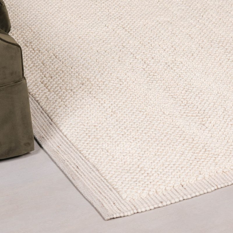 Milo Ivory Chunky Textured Pebble Weave Wool Border Rug 170x120cm Rug 170x120cm UK