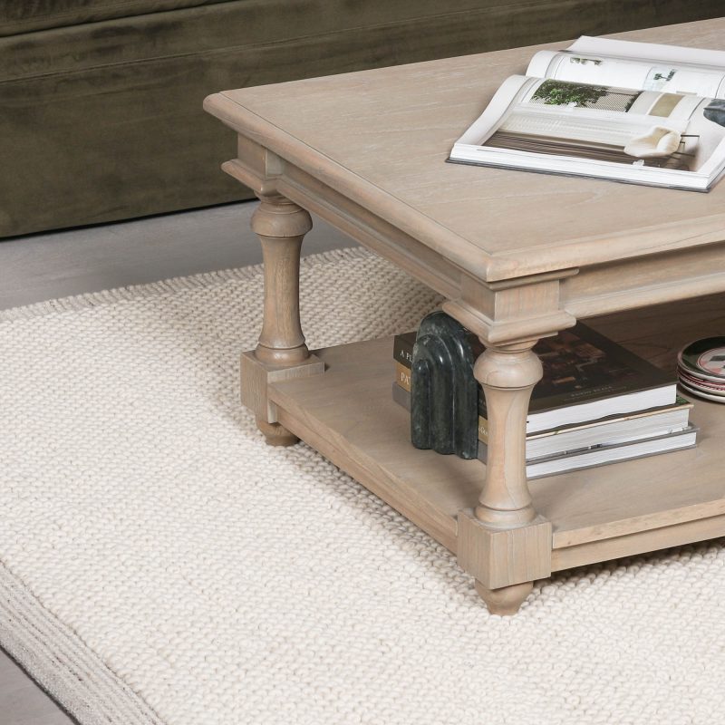 Milo Ivory Chunky Textured Pebble Weave Wool Border Rug 170x120cm Rug 170x120cm UK