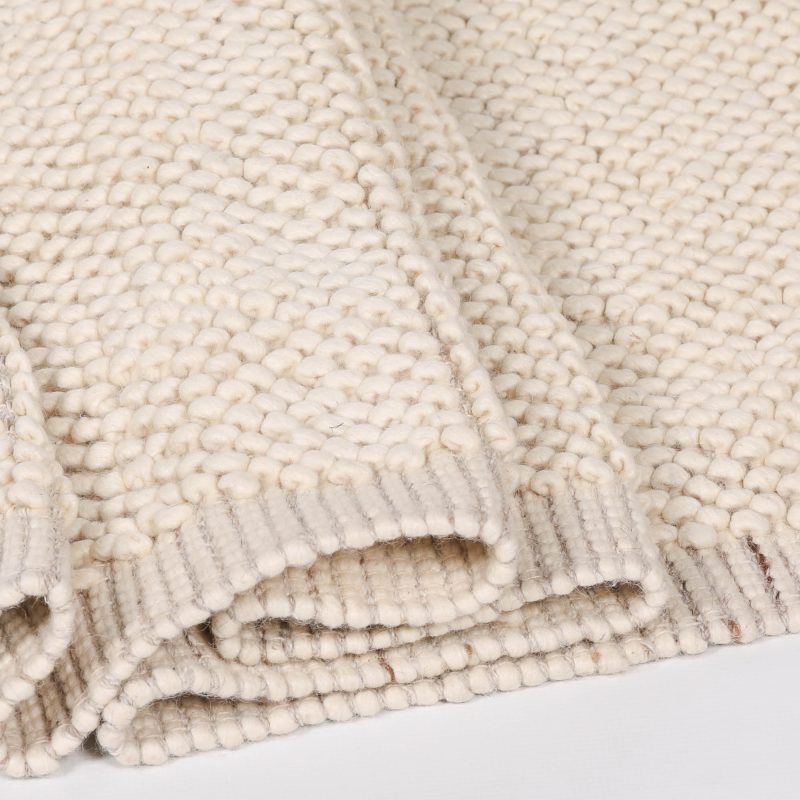 Milo Ivory Chunky Textured Pebble Weave Wool Border Rug 170x120cm Rug 170x120cm UK