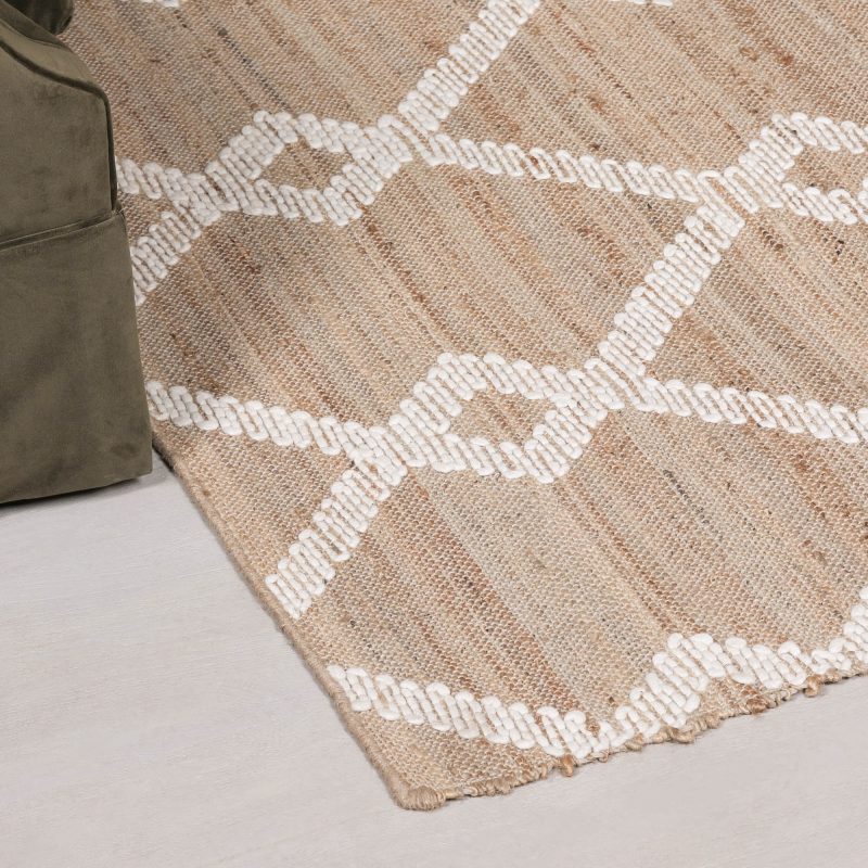 Kirrily Flatwoven Trellis Wool Pattern Natural Jute Rug 170x120cm Rug 170x120cm UK