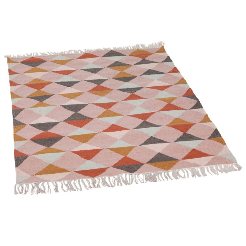 Aletris Pink Geometric Handwoven Rug With Off White Fringe 230x160cm Fringe 230x160cm UK