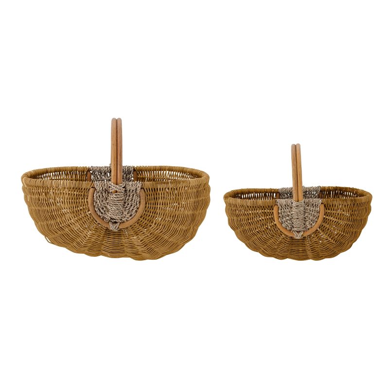 Set of 2 Handcrafted Rattan Baskets With Handles With Handles UK