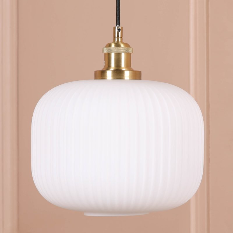 Lucette Brushed Brass Reeded Frosted Glass Pendant Ceiling Light Ceiling Light UK