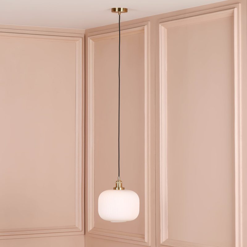 Lucette Brushed Brass Reeded Frosted Glass Pendant Ceiling Light Ceiling Light UK