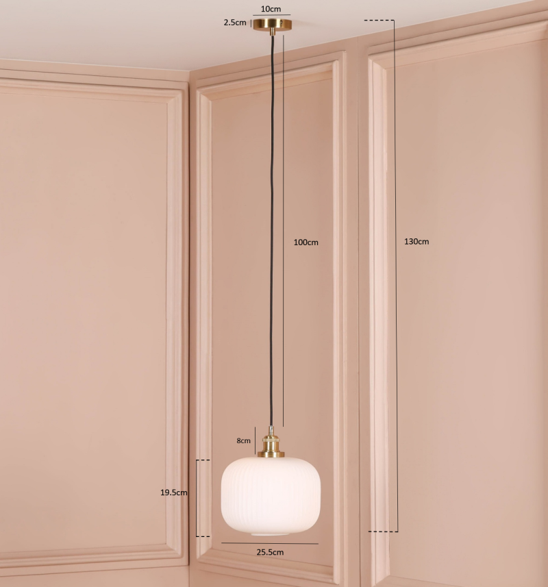 Lucette Brushed Brass Reeded Frosted Glass Pendant Ceiling Light Ceiling Light UK