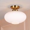 Lucette Brushed Brass Reeded Frosted Glass Semi-Flush Ceiling Light Ceiling Light UK