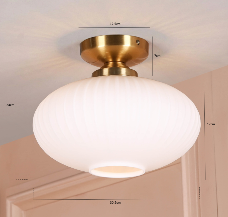 Lucette Brushed Brass Reeded Frosted Glass Semi-Flush Ceiling Light Ceiling Light UK