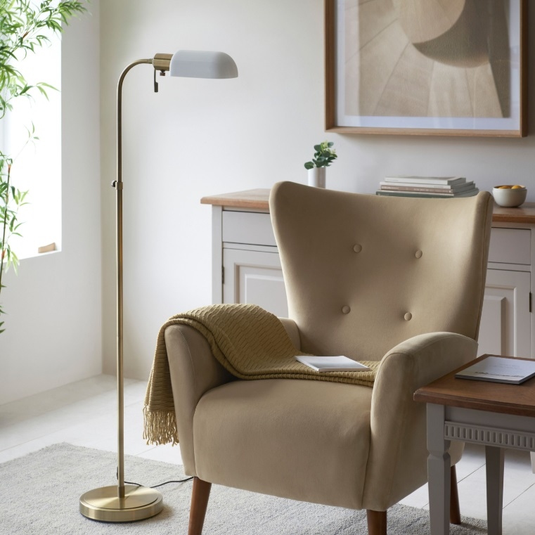 Library Antique Brass Floor Lamp With Opal Shade Opal Shade UK