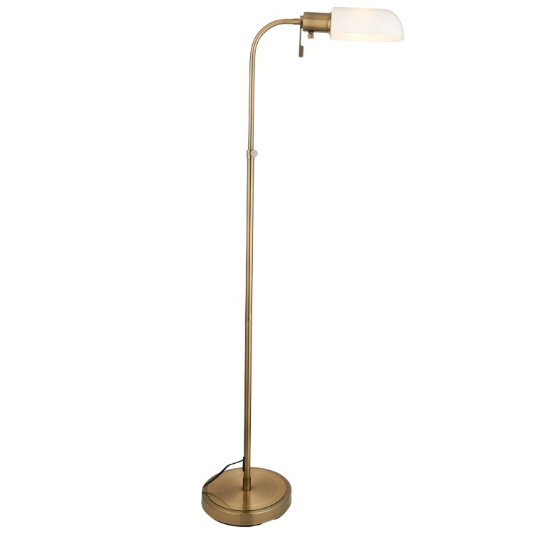 Library Antique Brass Floor Lamp With Opal Shade Opal Shade UK