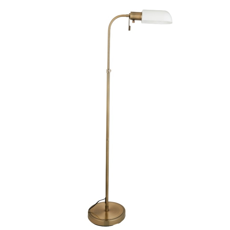 Library Antique Brass Floor Lamp With Opal Shade Opal Shade UK