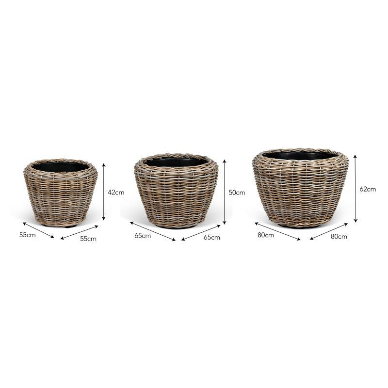 Set Of Three Grey Rattan Planters by Garden Trading Garden Trading UK
