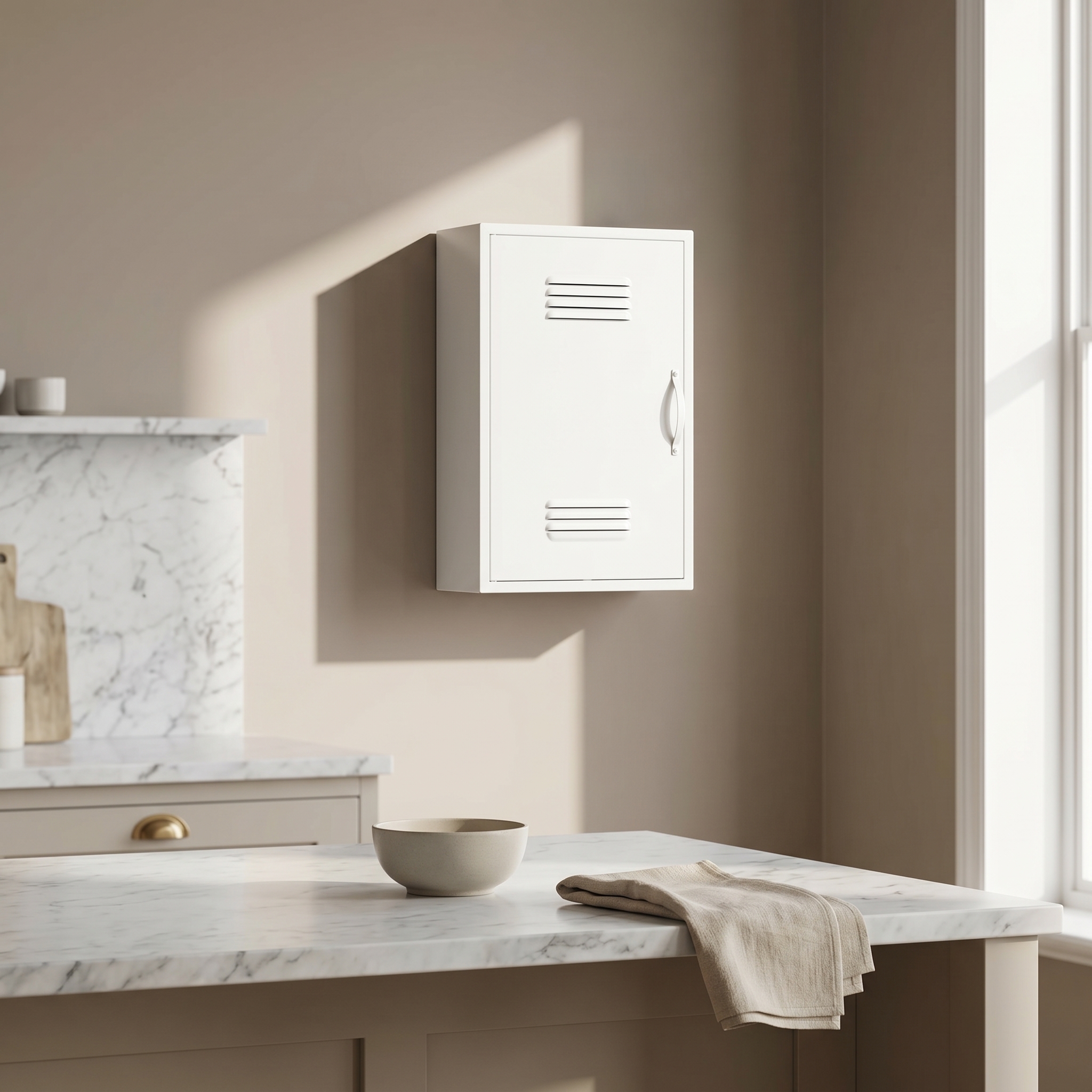 Enzo Industrial Metal Wall-Mounted Cabinet Locker in Snowfall White Snowfall White UK